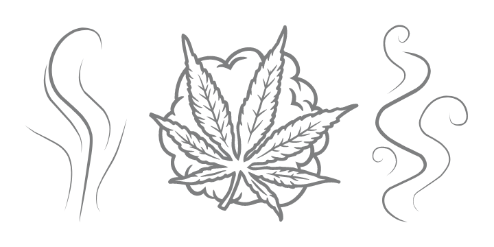 Rysunek liścia marihuany na tle dymu