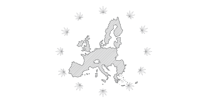 Mapa UE z dwunastoma liśćmi marihuany wokół