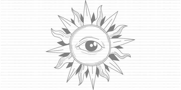 Symboliczny rysunek Słońca z otwartym okiem w środku